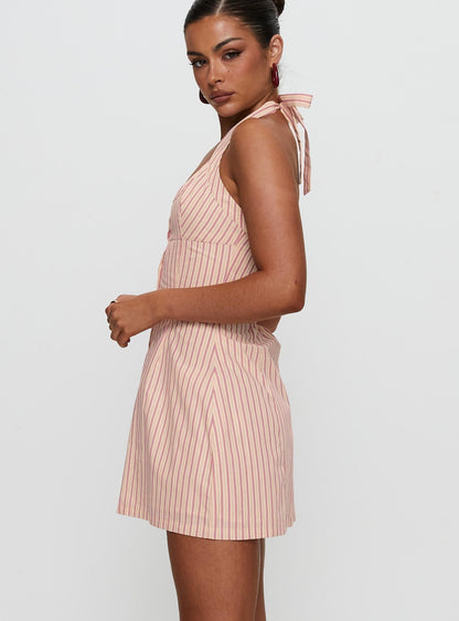 Mallorie Halter Mini Dress Pink Stripe