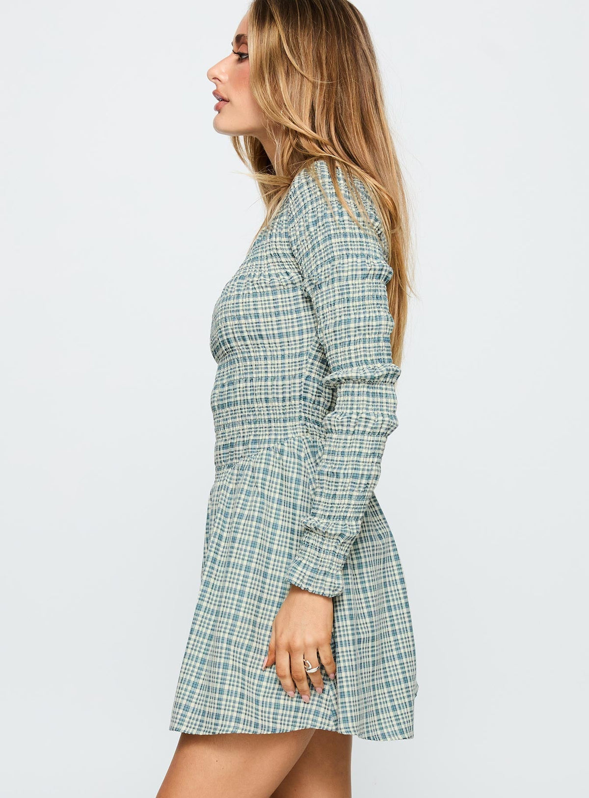 Generations Long Sleeve Mini Dress Green Check