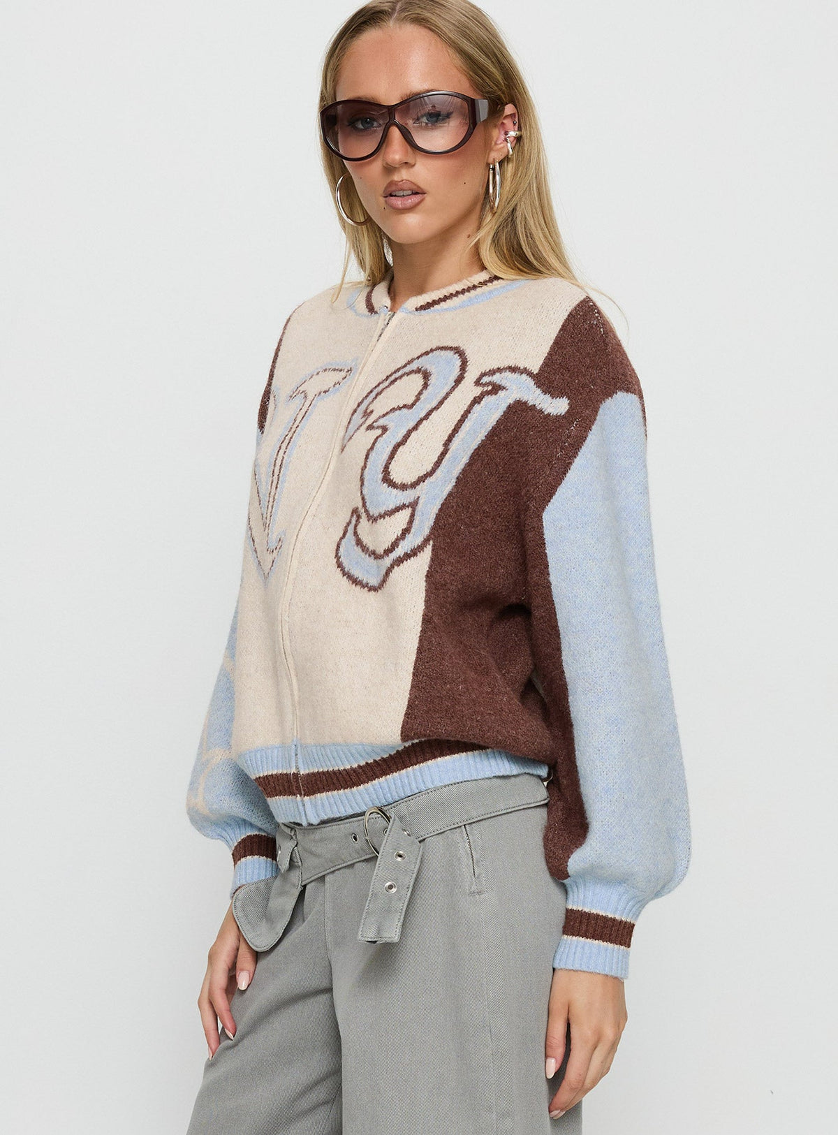 Brandyce Graphic Knit Jacket Blue / Chocolate