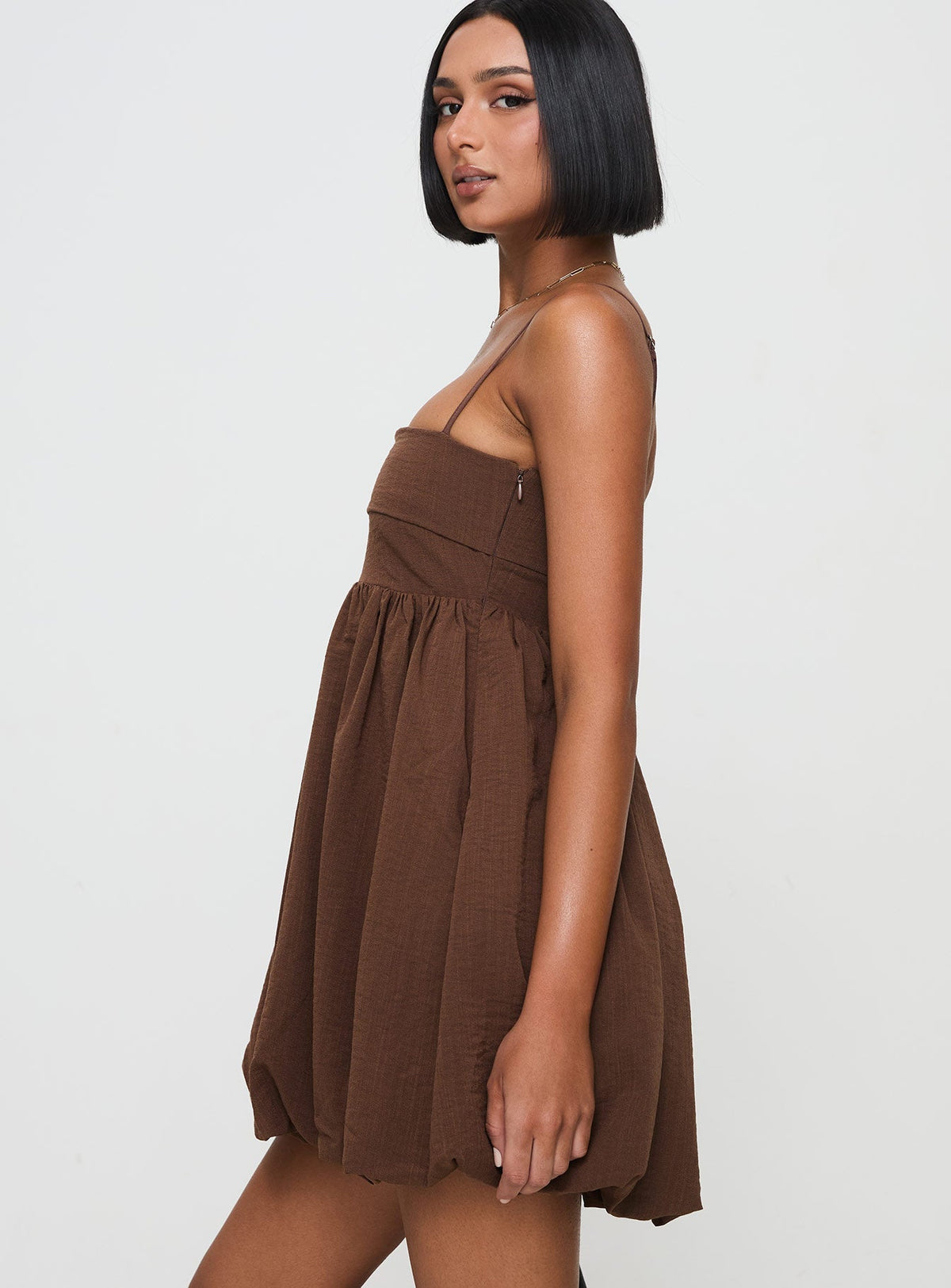 Layken Bubble Hem Mini Dress Chocolate Tall