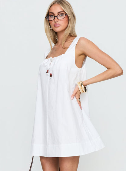 Barbel Square Neck Tie Detail Mini Dress White