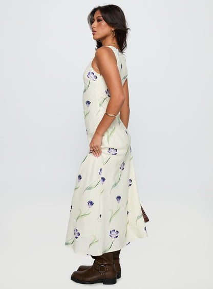 Jessabelle Linen Blend Midi Dress Cream Floral