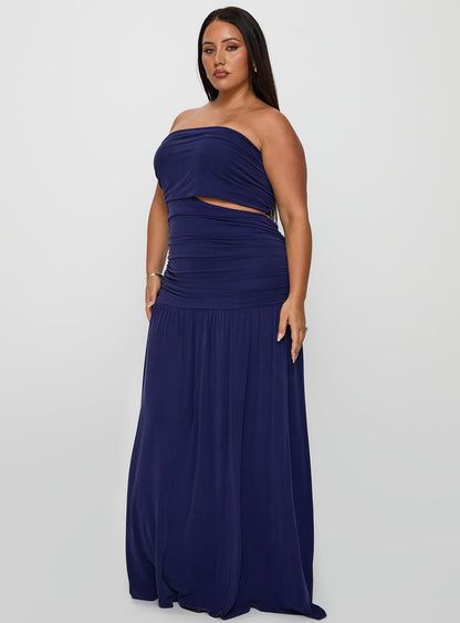 Grandeur Strapless Maxi Dress Navy Curve