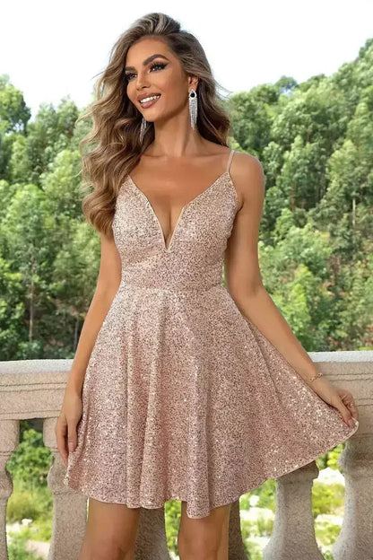 Sequin Spaghetti Strap Mini Dress | Sparkling Party Wear | Femstylo