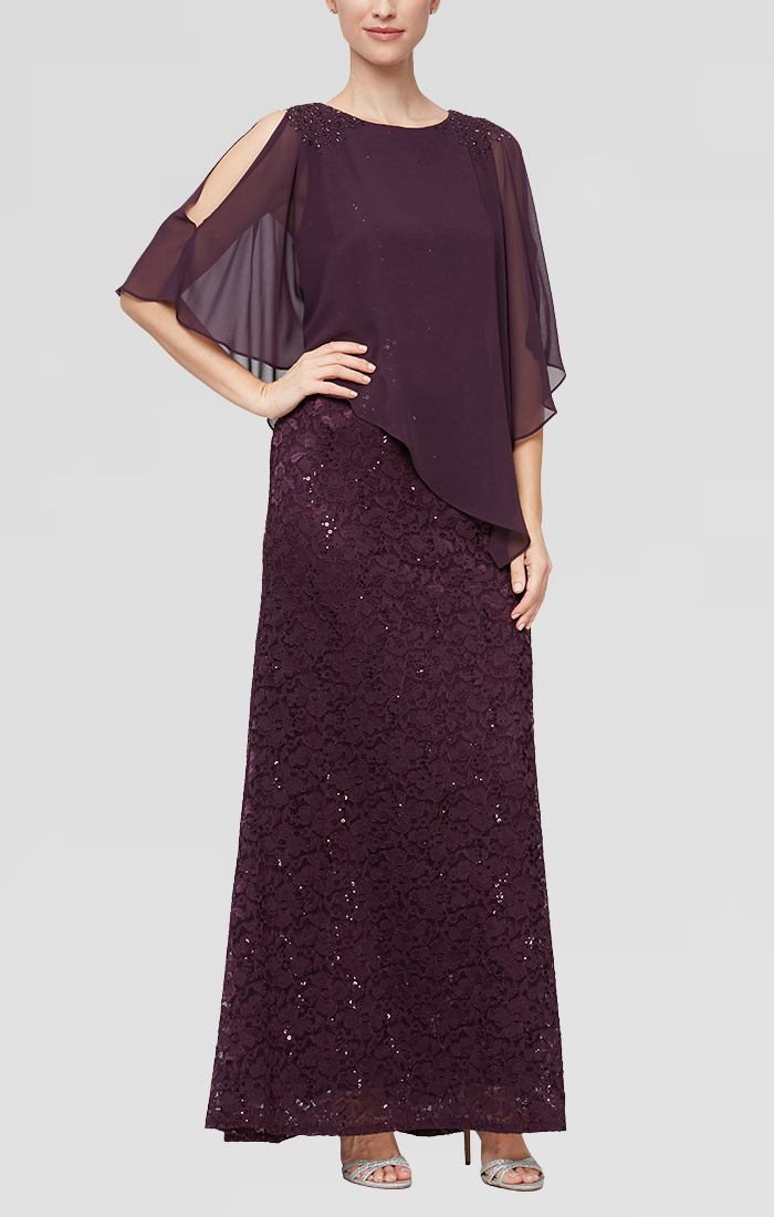 SL Fashions 9213121 Petite Long Lace Dress