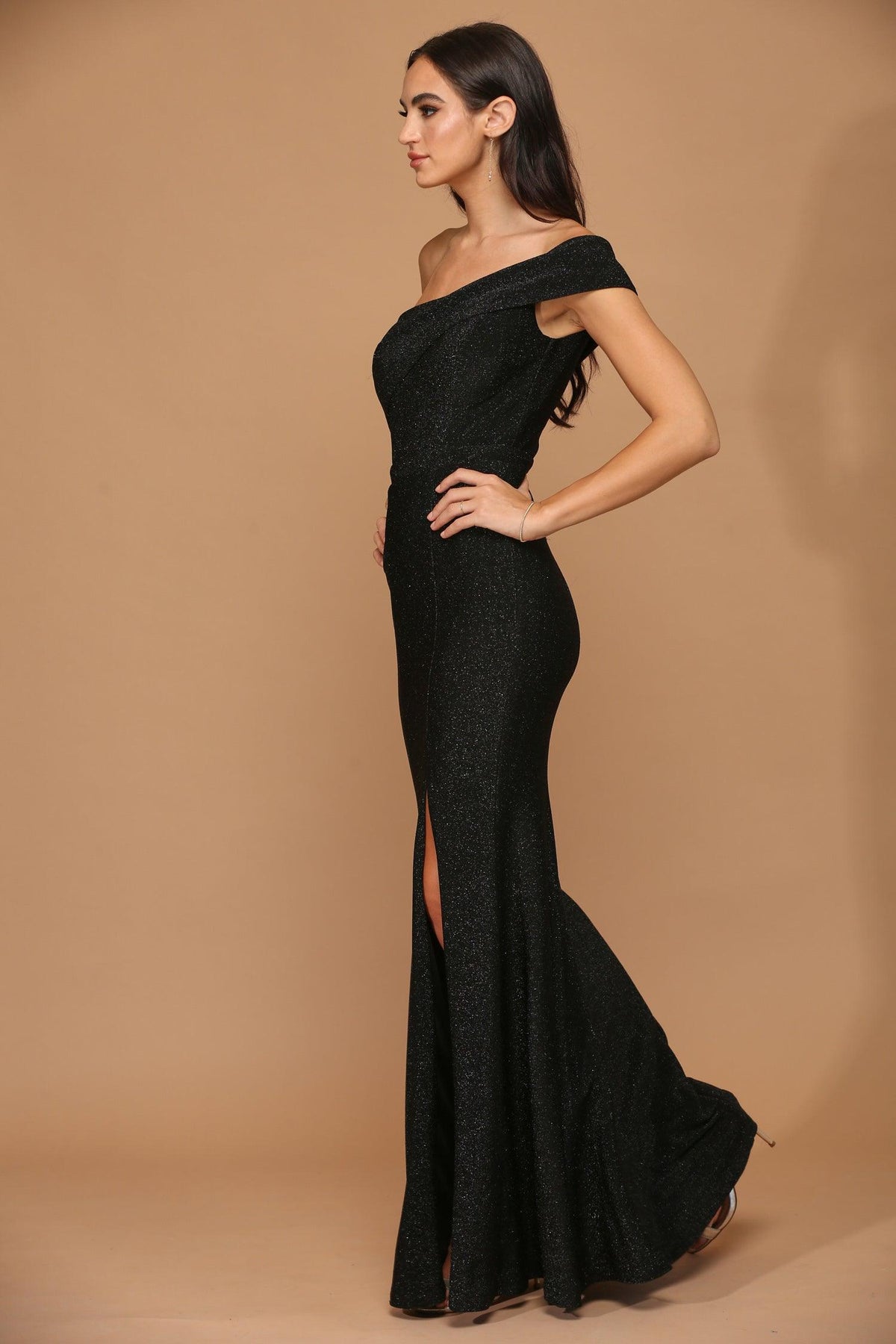 Long One Shoulder Formal Metallic Prom Dress