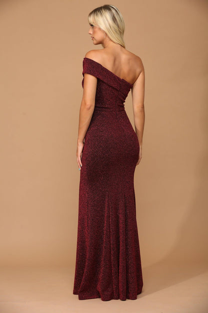 Long One Shoulder Formal Metallic Prom Dress