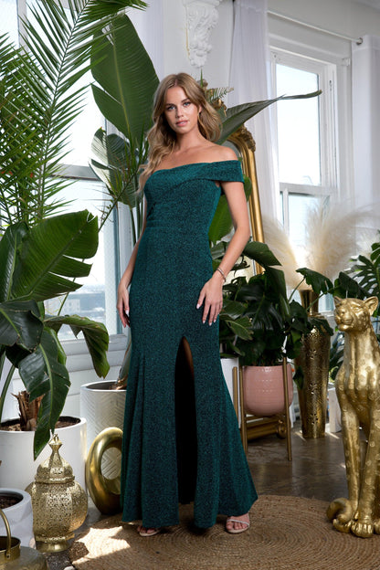 Long One Shoulder Formal Metallic Prom Dress