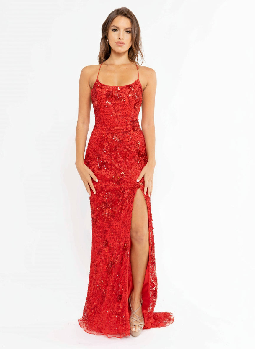 Primavera Couture 3931 Long Fitted Sequined Beaded Prom Dress