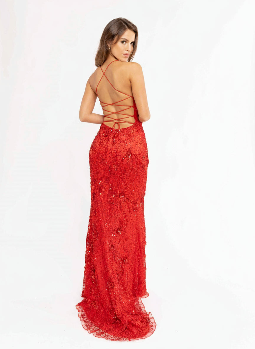 Primavera Couture 3931 Long Fitted Sequined Beaded Prom Dress