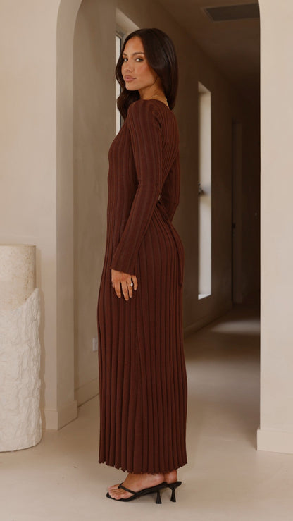 Cyra Long Sleeve Maxi Dress - Chocolate