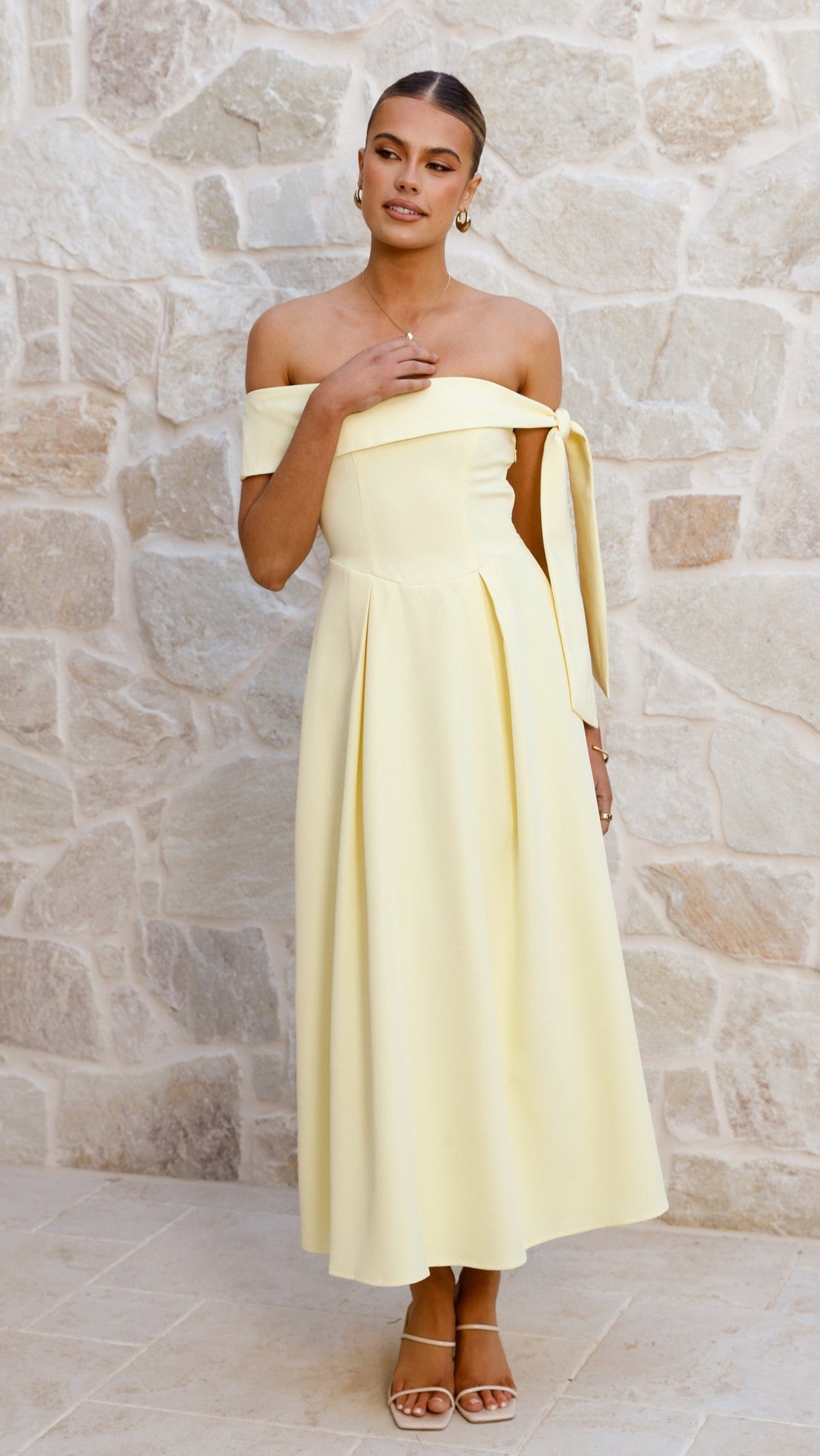 Bentley Off Shoulder Midi Dress - Lemon
