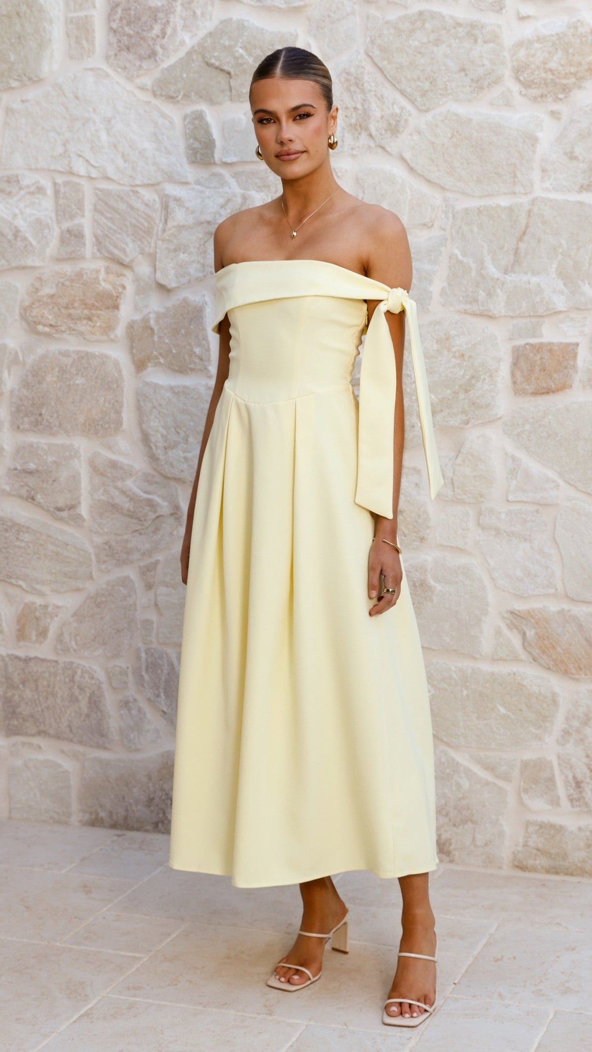 Bentley Off Shoulder Midi Dress - Lemon