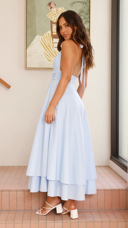 Kathy Halter Neck Maxi Dress - Light Blue