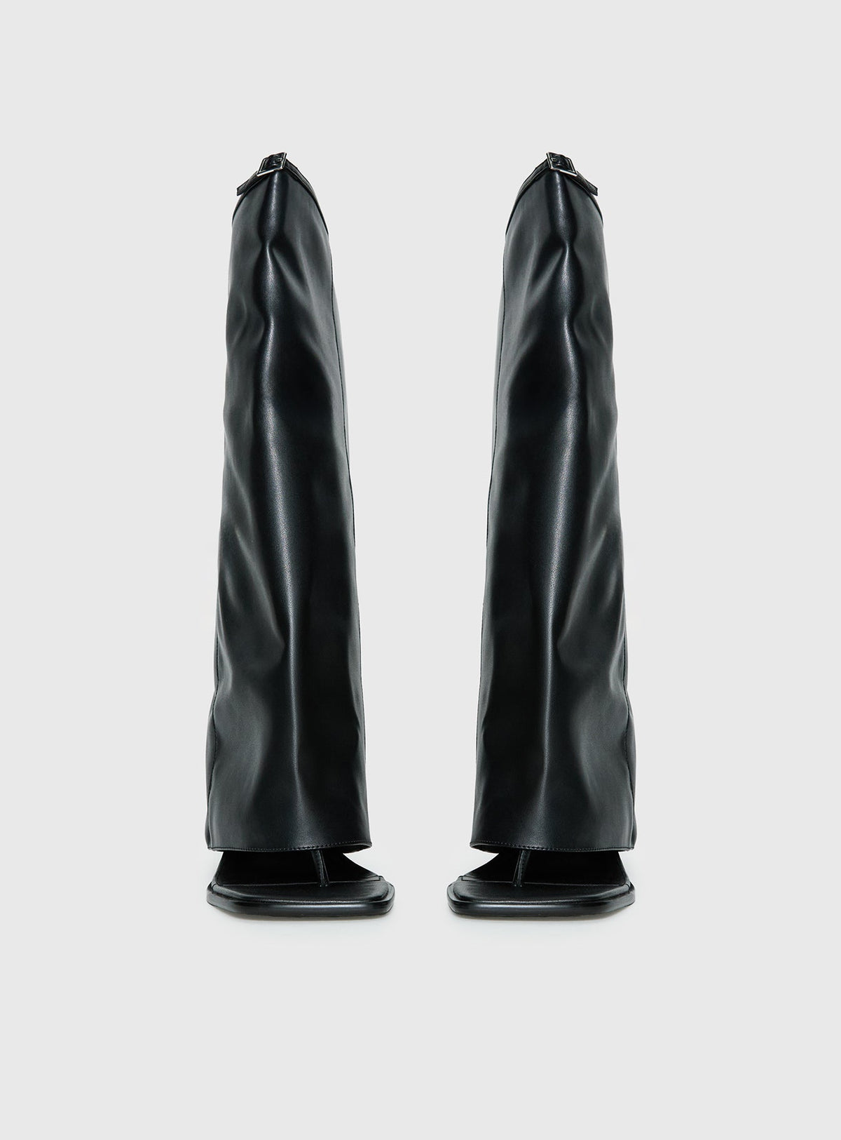 Burning Daylight Open Toe Knee High Boots Black