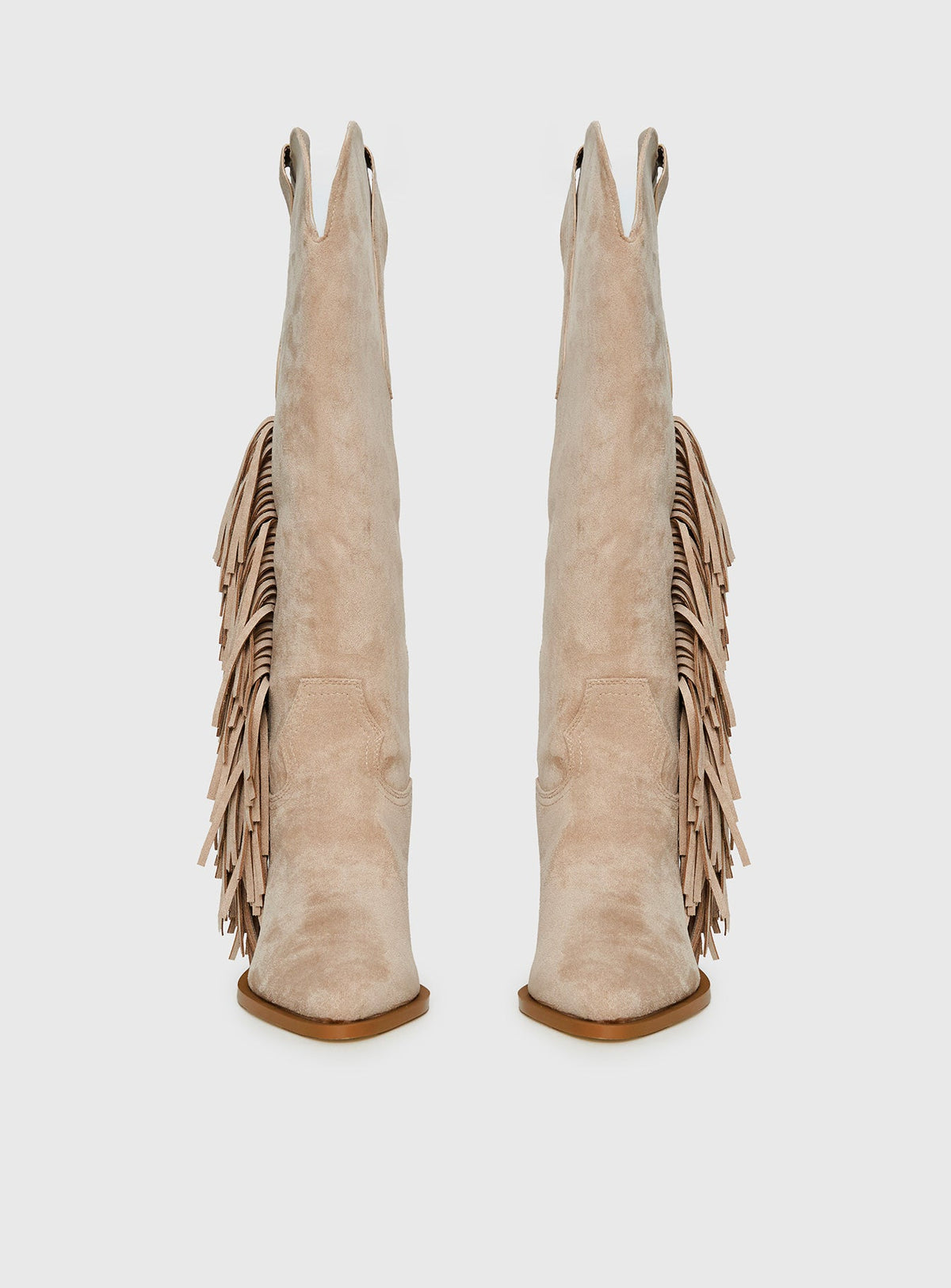 Billini Ardie Faux Suede Tassel Cowboy Boots Light Beige