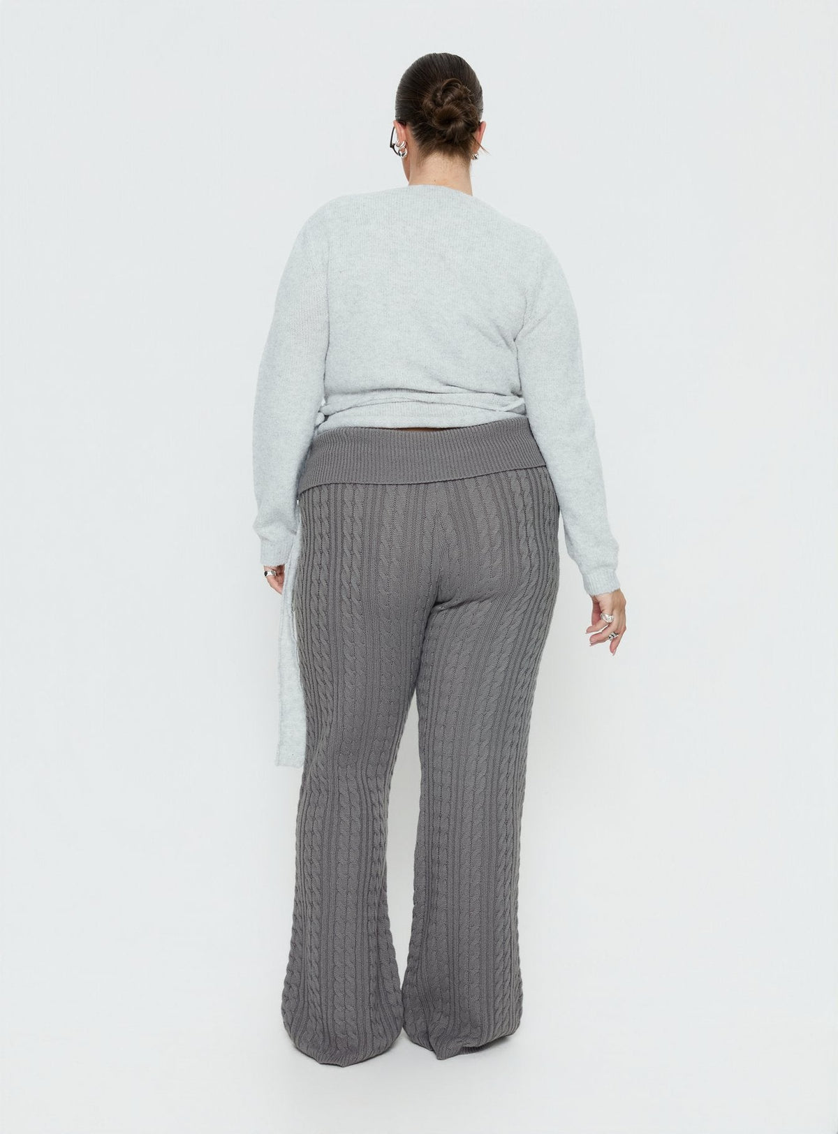Baleigh Cable Knit Foldover Pants Grey Curve