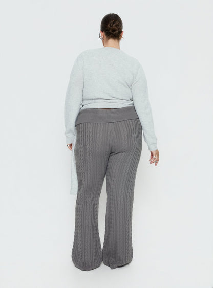 Baleigh Cable Knit Foldover Pants Grey Curve