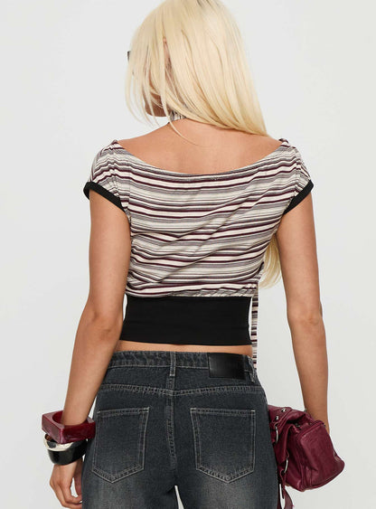 Amantha Scarf Detail Off Shoulder Top Stripe