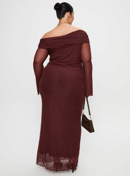 Consideration Long Sleeve Maxi Dress Chocolate Curve