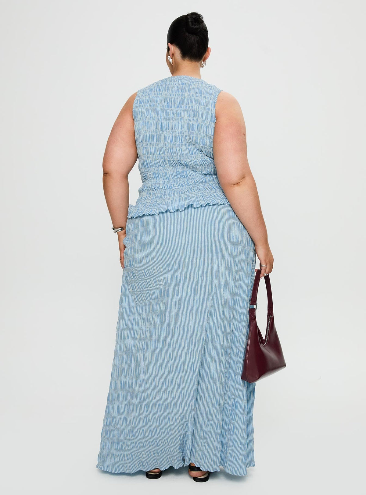 Songbird Shirred Maxi Dress Blue Curve