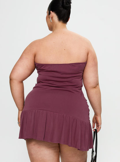 Love Lingers Strapless Mini Dress Burgundy Curve