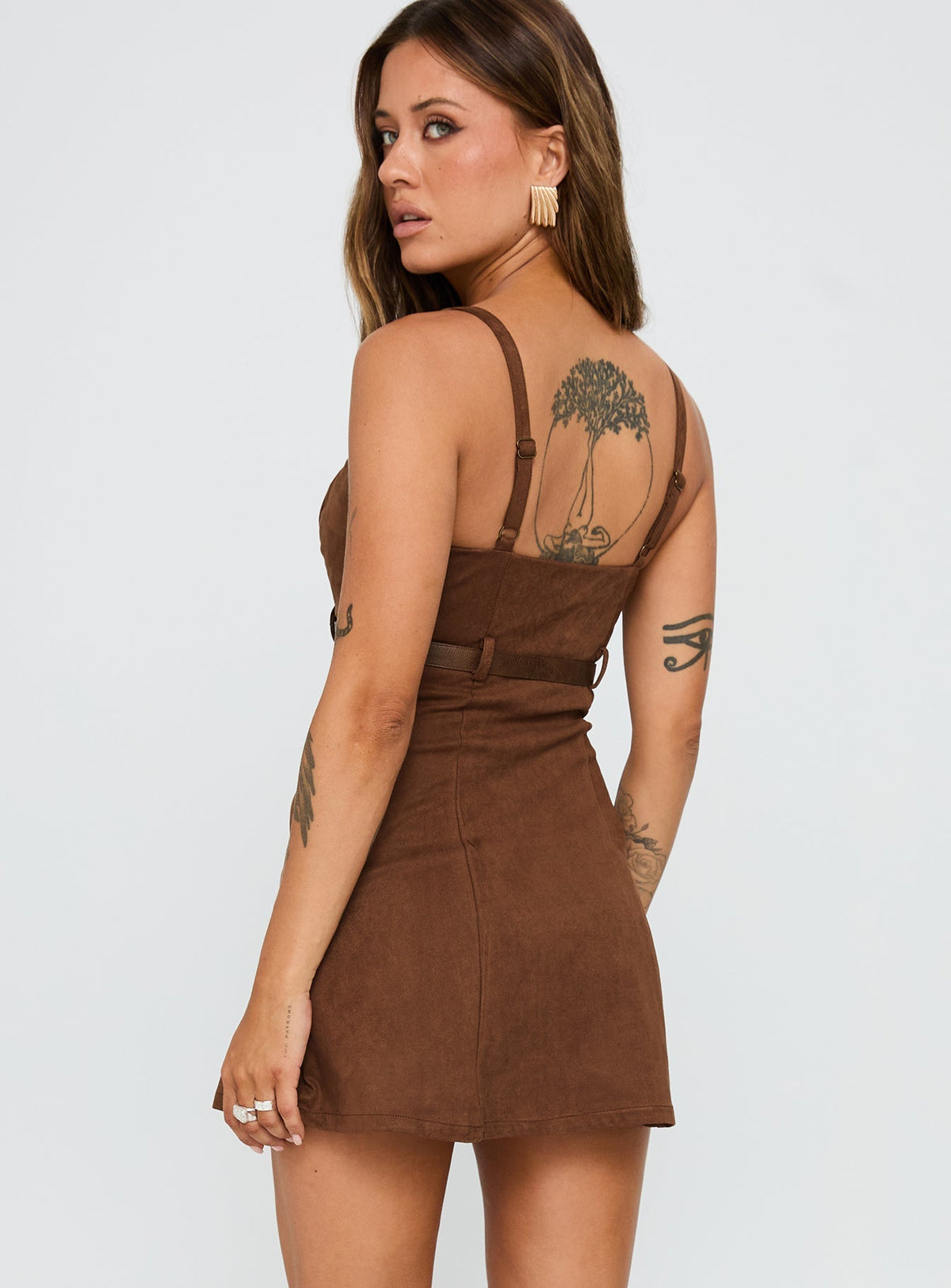 Way Back In Faux Suede Mini Dress Brown