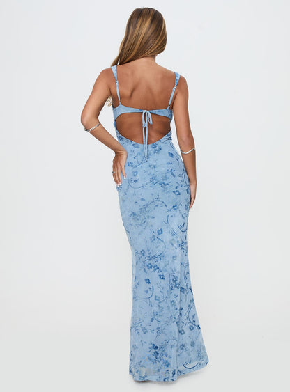 Courtyards Maxi Dress Blue Burnout