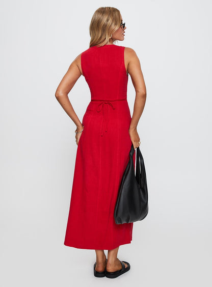 Summer Season Linen Blend Maxi Dress Red