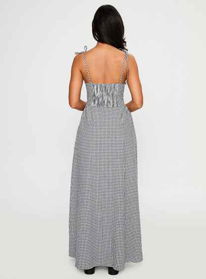 Dalanie Tie Strap Maxi Dress Navy Gingham