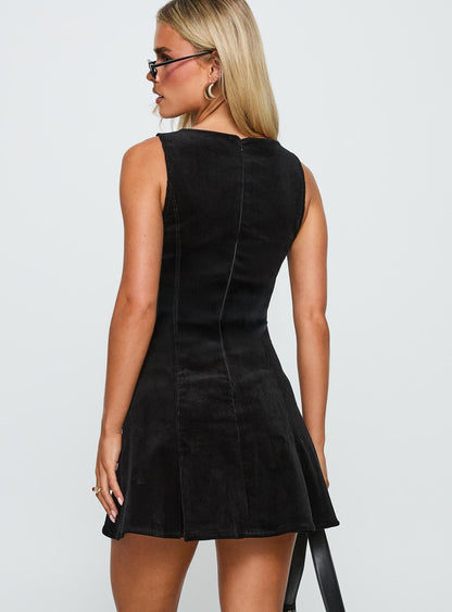 Fabia Box Pleat Mini Dress Black