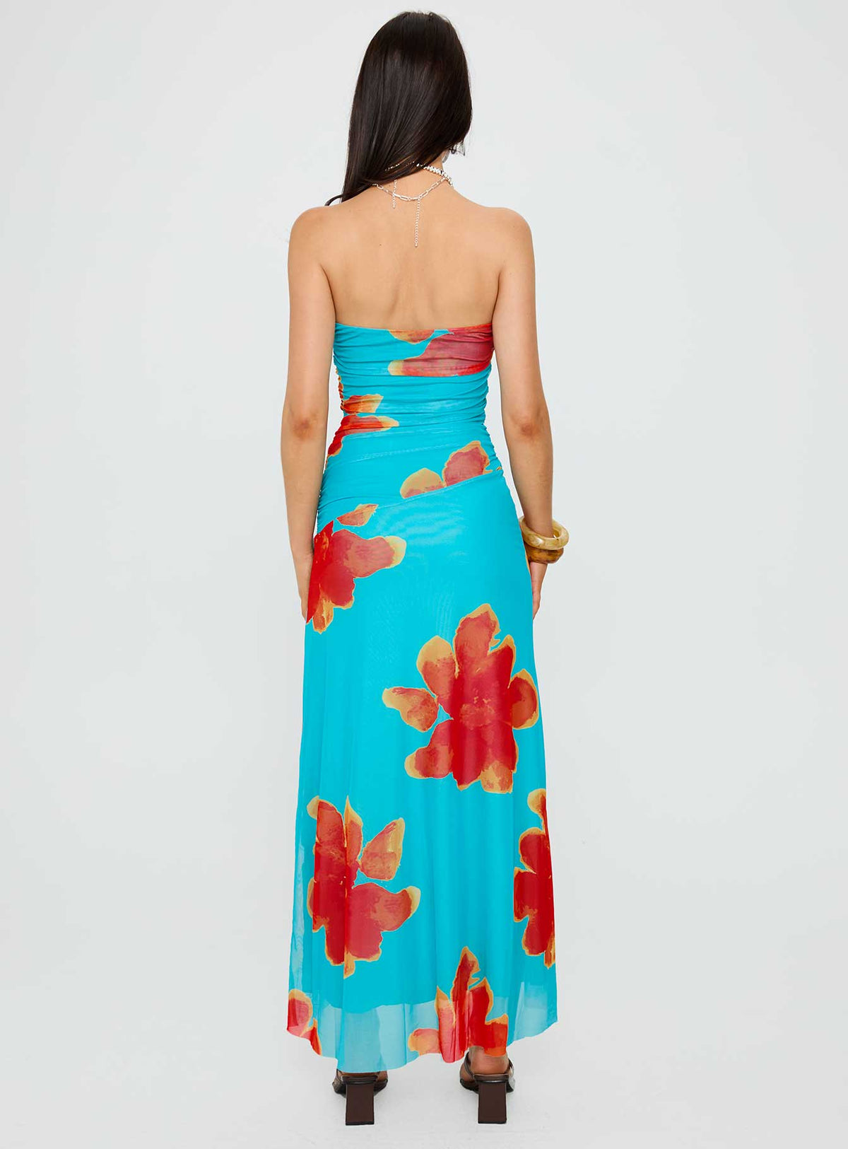 Katara Strapless Maxi Dress Blue / Orange Floral