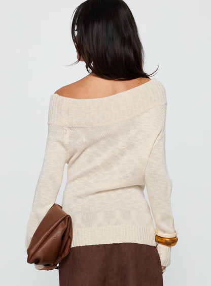Alyxandra Off Shoulder Knit Sweater Beige