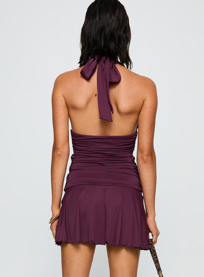 Intrigue Halter Mini Dress Plum