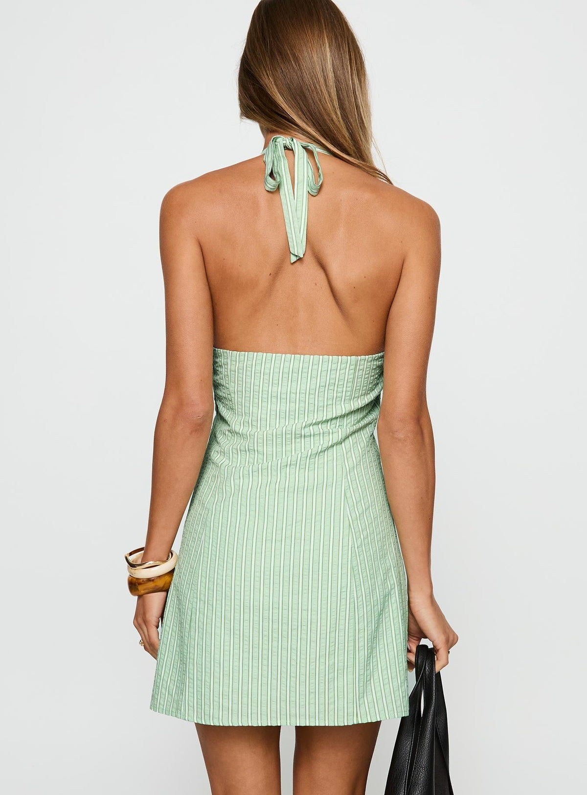 Tahoe Halter Mini Dress Sage Stripe