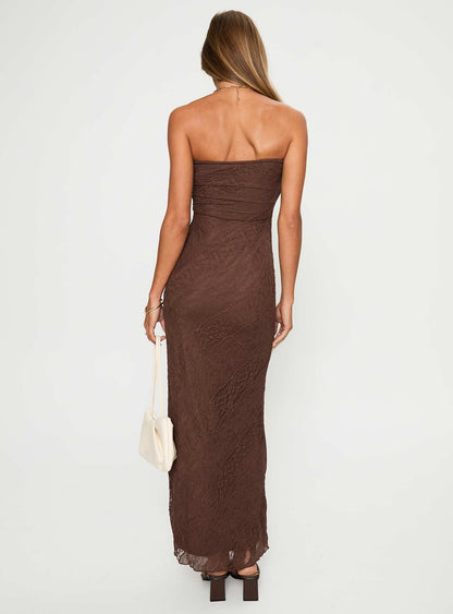 Majorca Strapless Lace Maxi Dress Chocolate