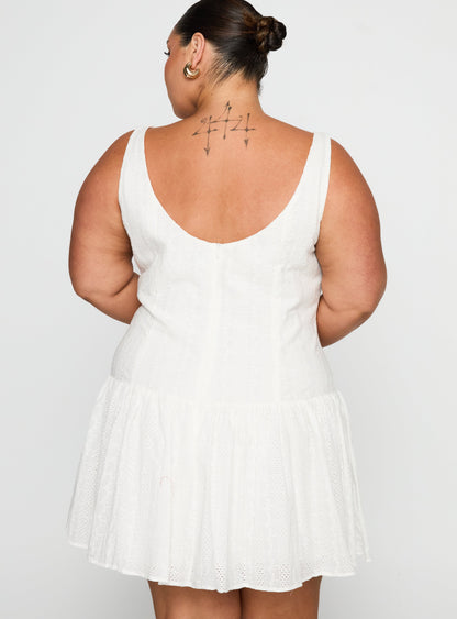 Sweeter Places Embroidered Mini Dress White Curve