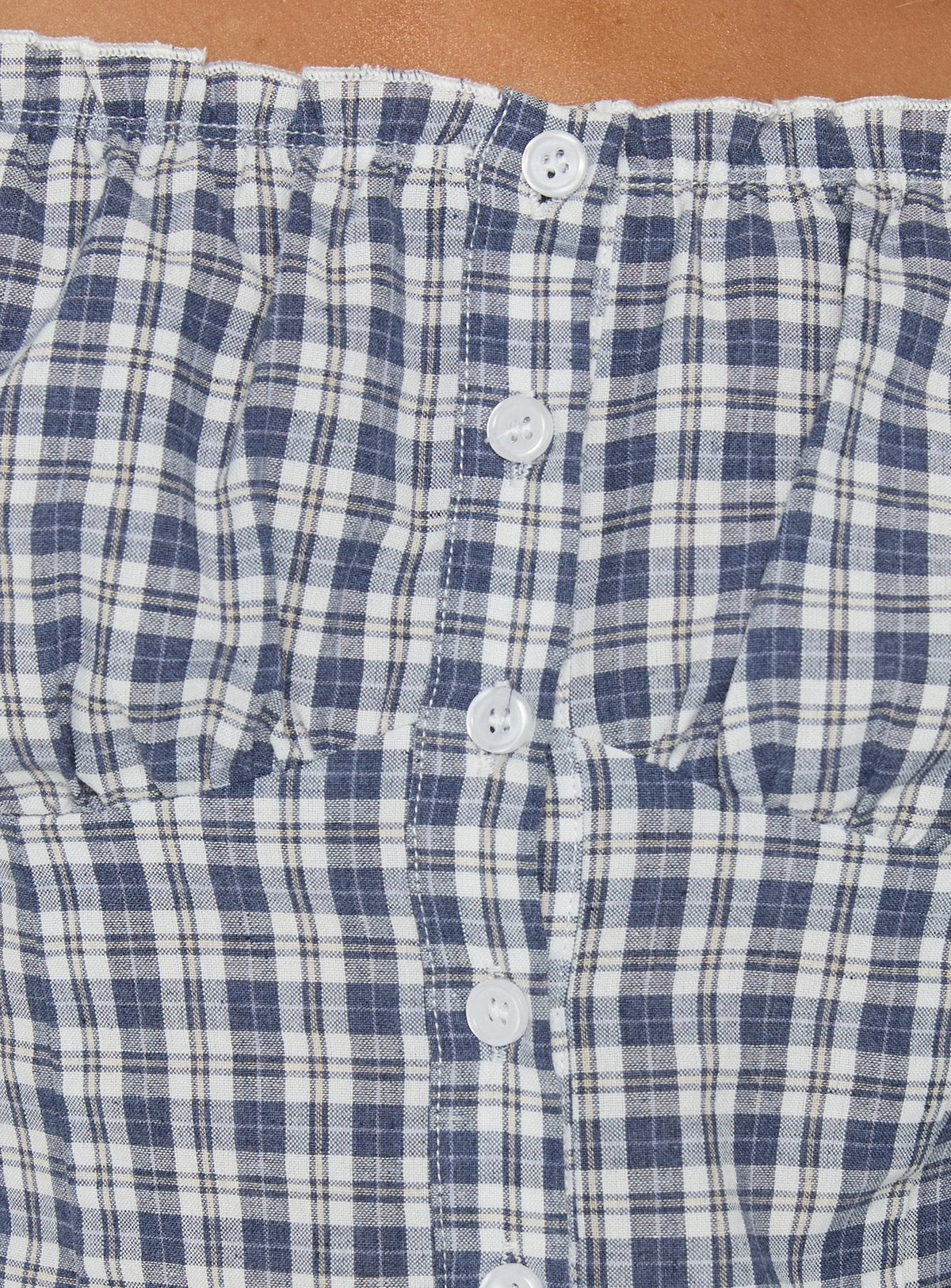 Bravely Off Shoulder Button Up Top Blue Check
