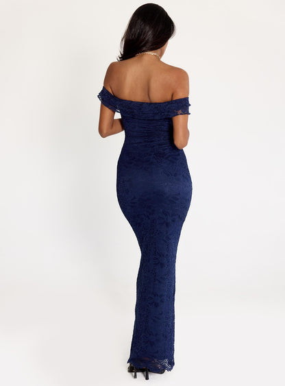 Anabeila Strapless Frill Maxi Dress Navy