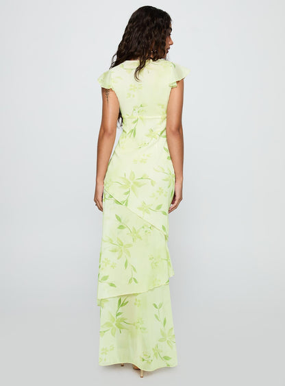 Been Away Frill Maxi Dress Green Multi