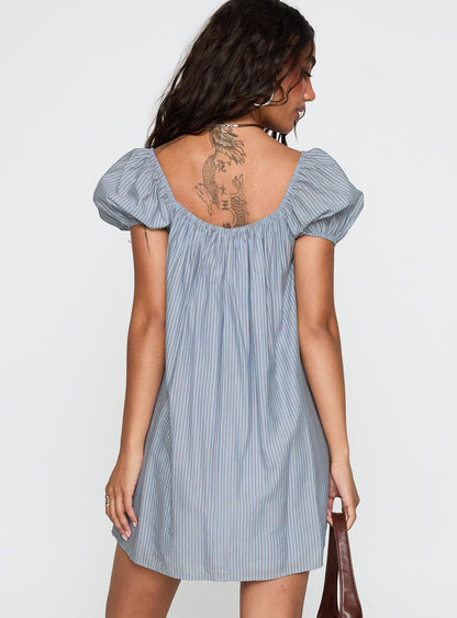Wayfaire Smock Mini Dress Blue Stripe