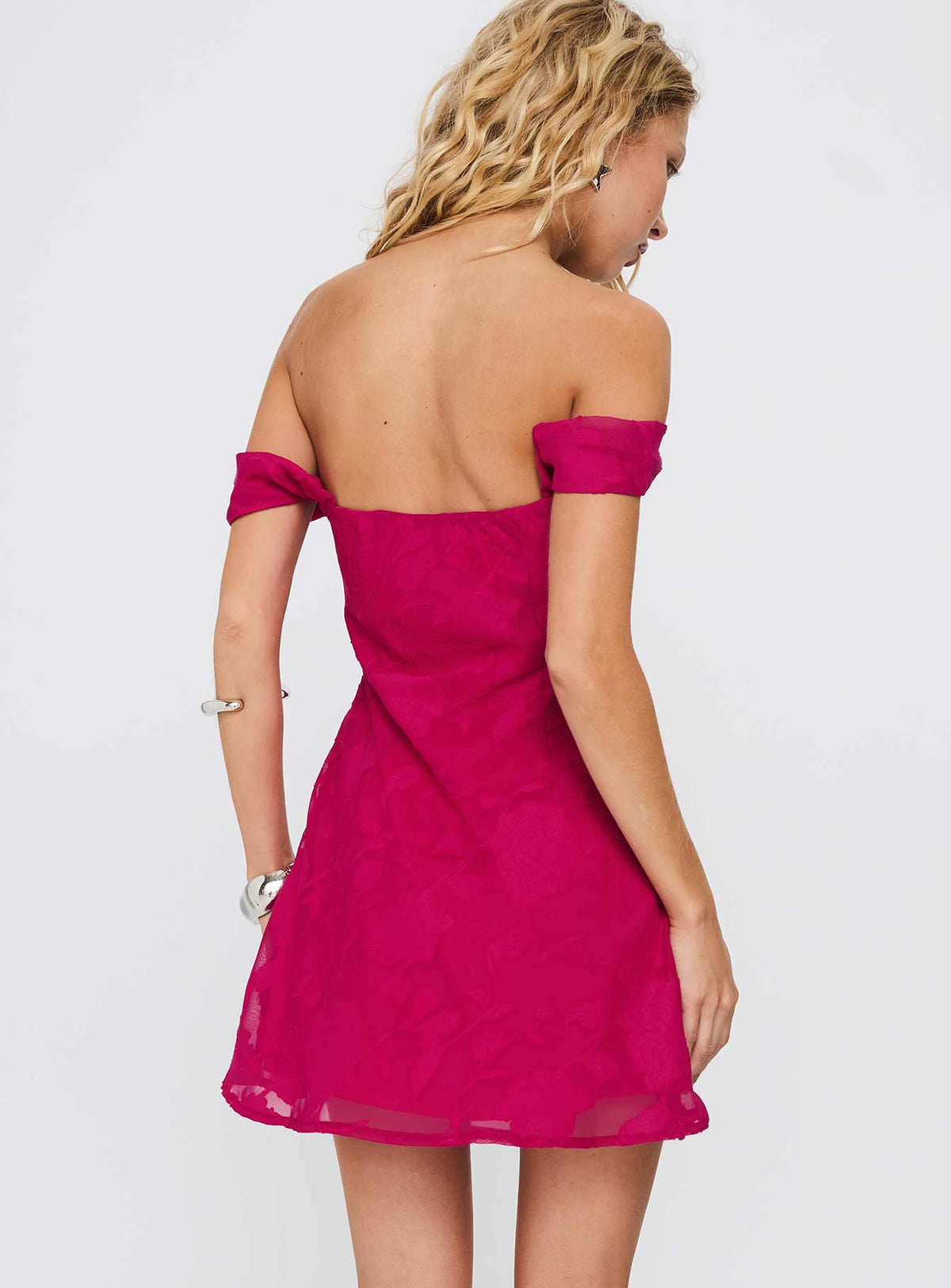 Bold Ambition Off The Shoulder Mini Dress Hot Pink