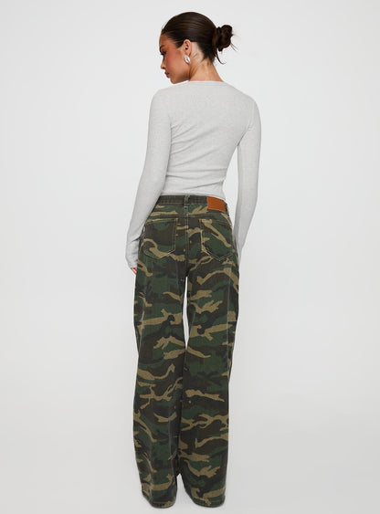 Briony Mid Rise Wide Leg Jeans Camouflage