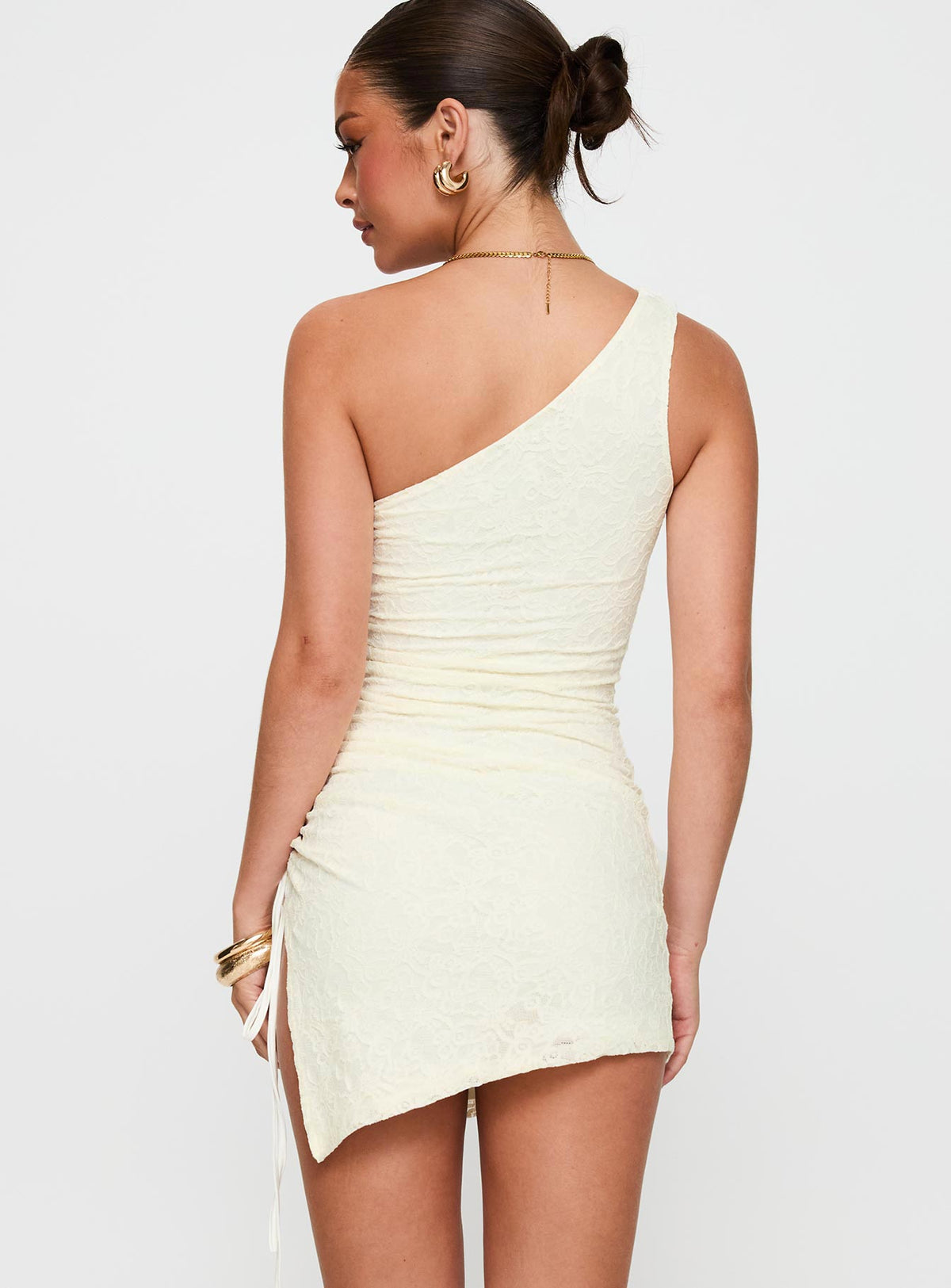 Be The One Asymmetrical Ruched Mini Dress White