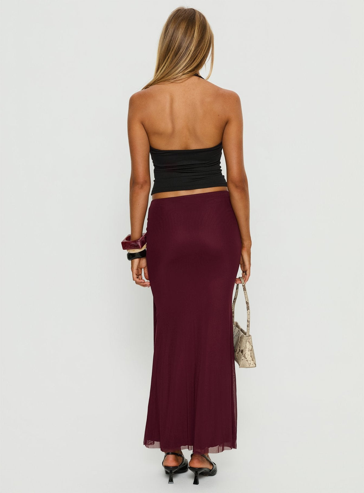 Caviar Tie Maxi Skirt Currant