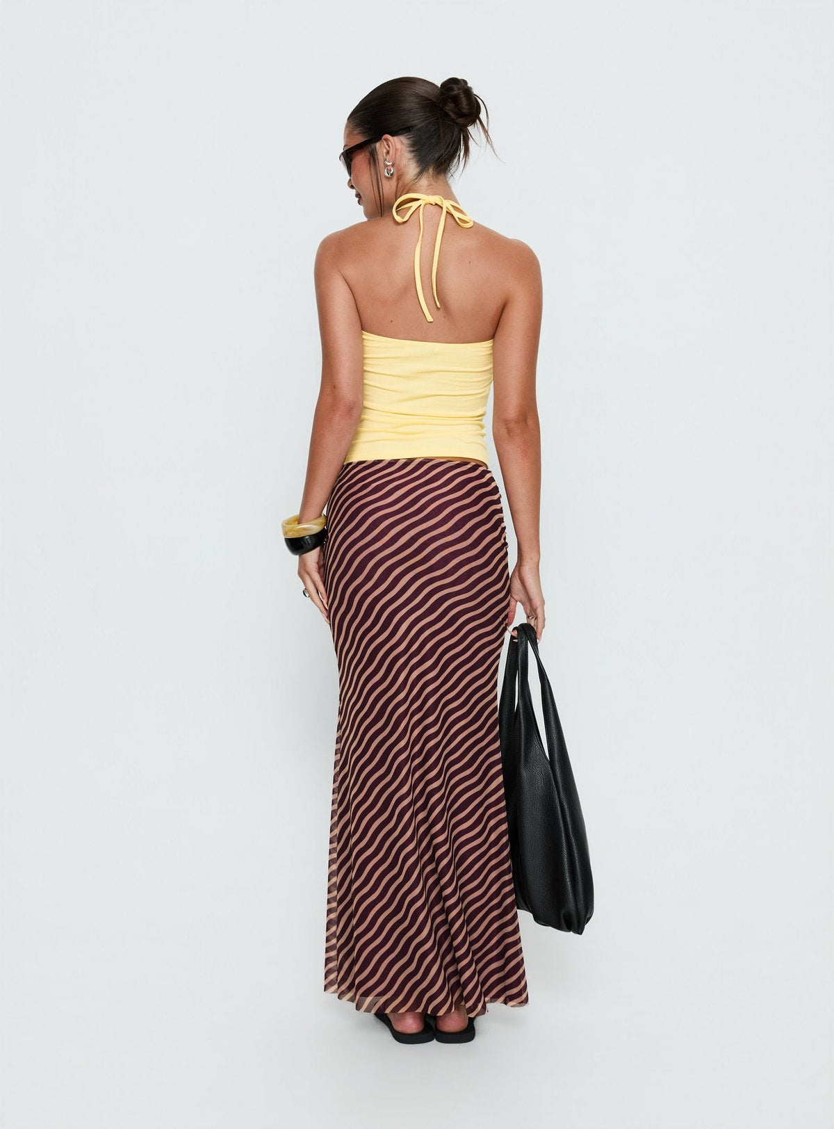 Caviar Tie Maxi Skirt Brown Stripe