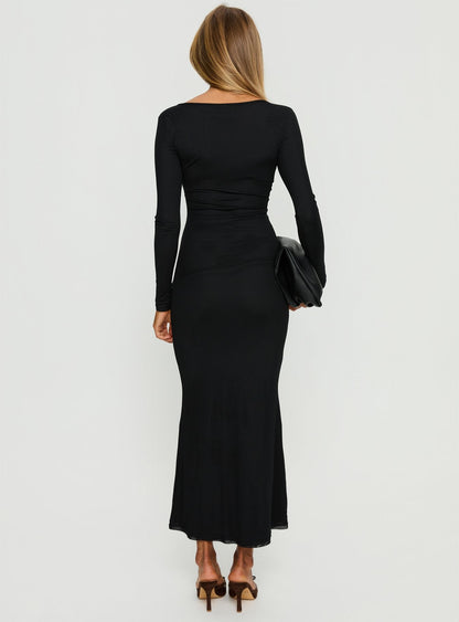 Adesa Long Sleeve Keyhole Plunge Maxi Dress Black