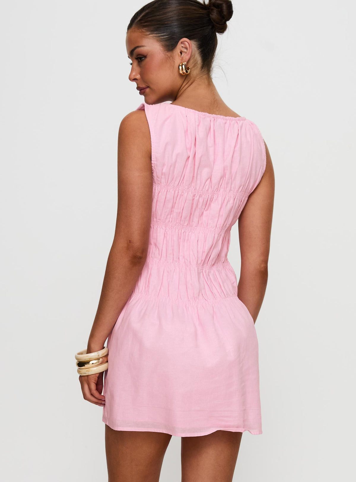 Evony Shirred Mini Dress Pink