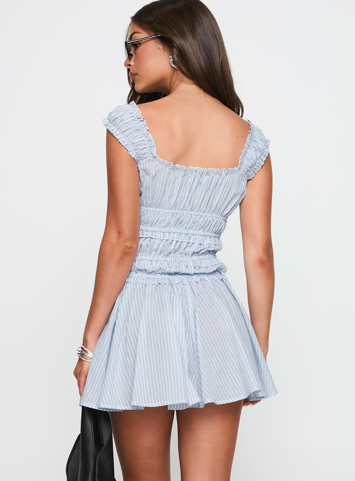 Wonderlust Shirred Mini Dress Blue Stripe
