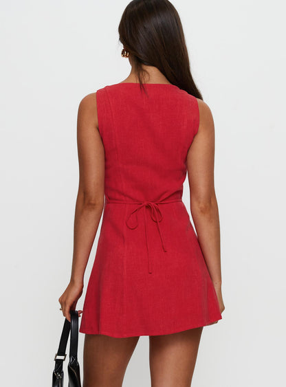 Dollie Linen Mini Dress Red